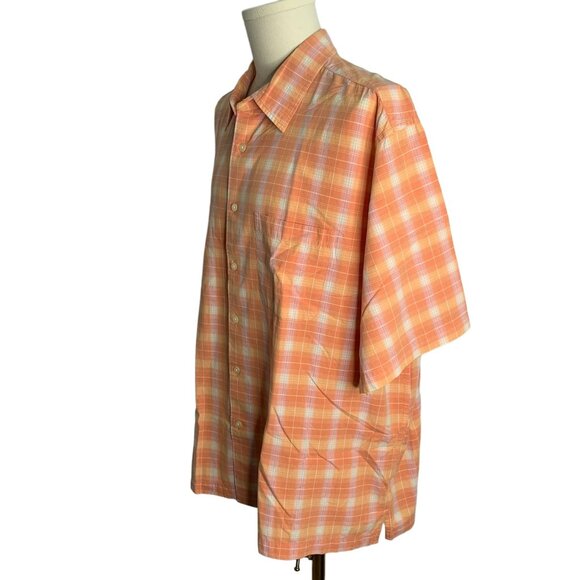 Arrow Summer Prep Button Up Camp Shirt XXL Orange Plaid Short Sleeves Pocket - Picture 3 of 6